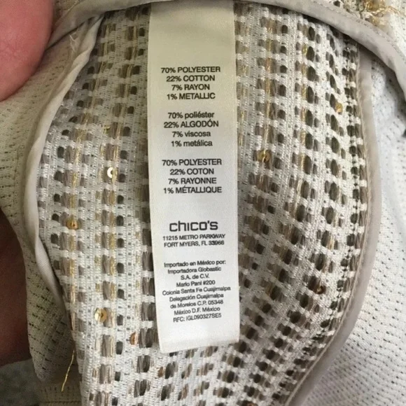 Chico’s Sz 2 Gold Silver Blazer Jacket Holiday - Picture 3 of 8